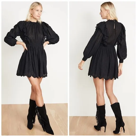 Ulla Johnson Womens Dorithie Embroidered florals Round Neck Dress in Noir Size 8 - Image 2