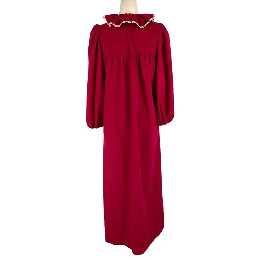 Vintage 80s Oscar De La Renta Fleece Rococo Robe Lace Trim Balloon Sleeves Small - Image 6