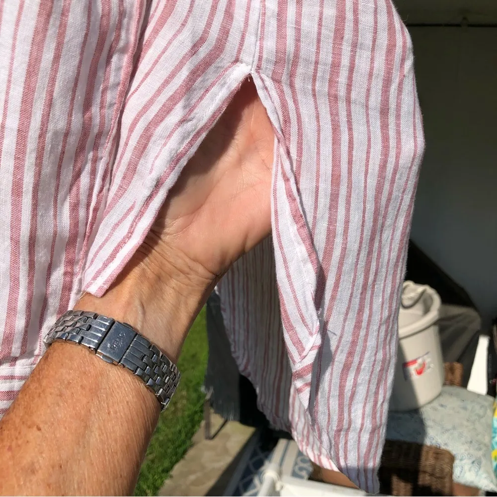 Linen Striped Half Button Shirt S - Image 7