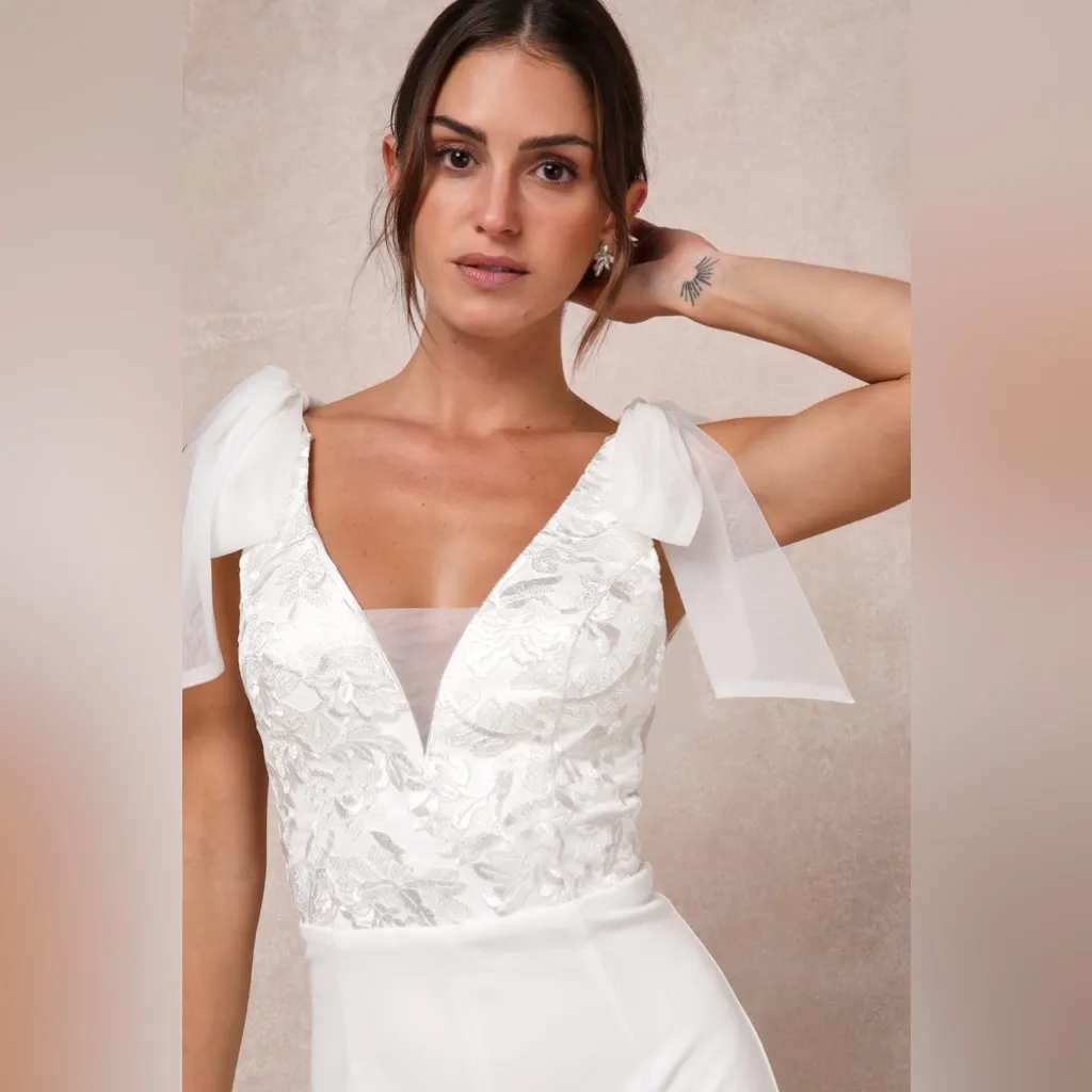 Lulus  Dignified Beauty White Mesh Embroidered Tie-Strap
Jumpsuit - Image 3