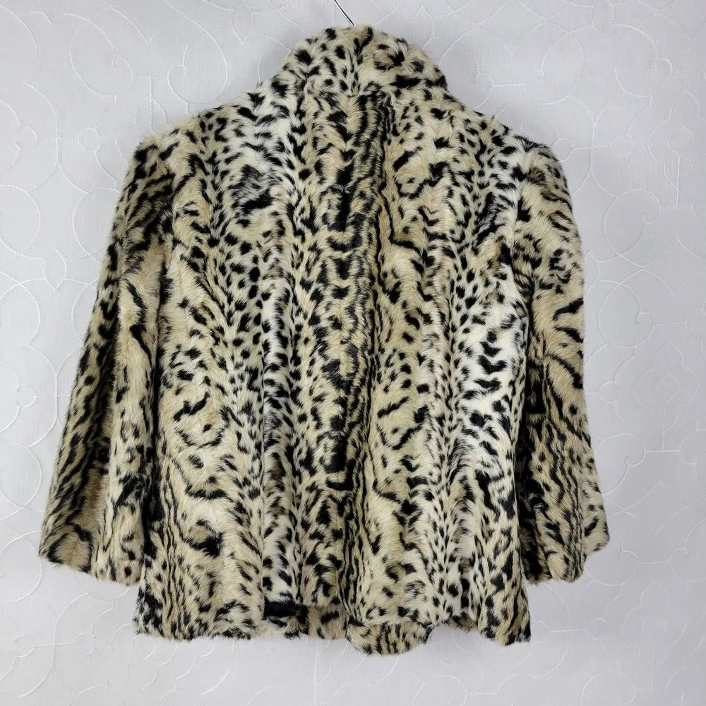 Chico's Womens Jacket Size 1 Cream Black Luxe Cheetah Print Aminal Faux Fur Coat - Image 7