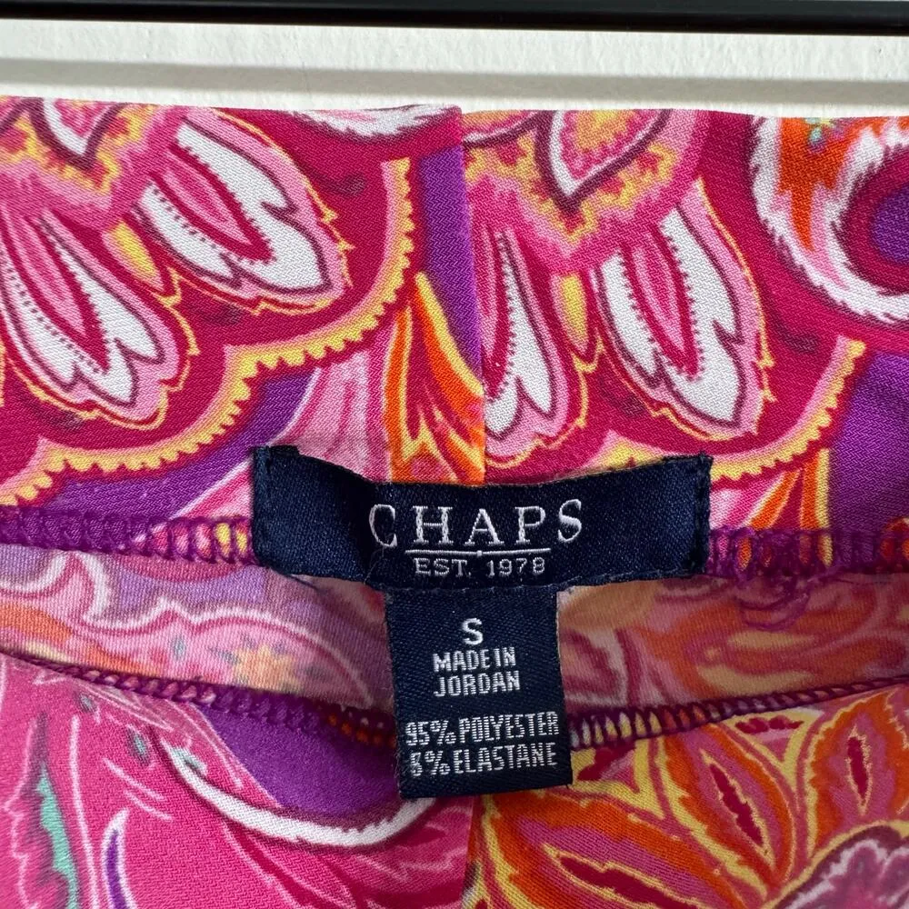 Chaps Pink & Purple Floral Paisley Palazzo Wide Leg Pants Size Small - Image 3