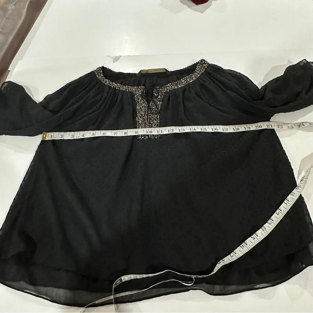 Zara Black Sheer Beaded Dot Embroidered Wide Sleeve‎ Top Size S - Image 9