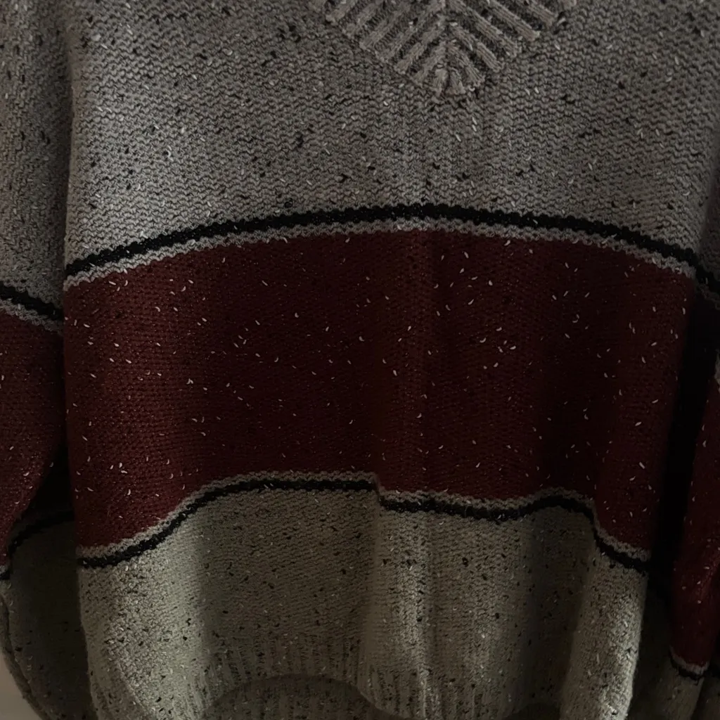 Shein Neutral and Red Color lock V Neck Long Sleeve Sweater - Image 4