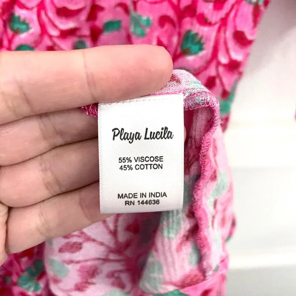 Playa Lucila Floral Dress Pink Green Floral Flowy Size XS - Image 4