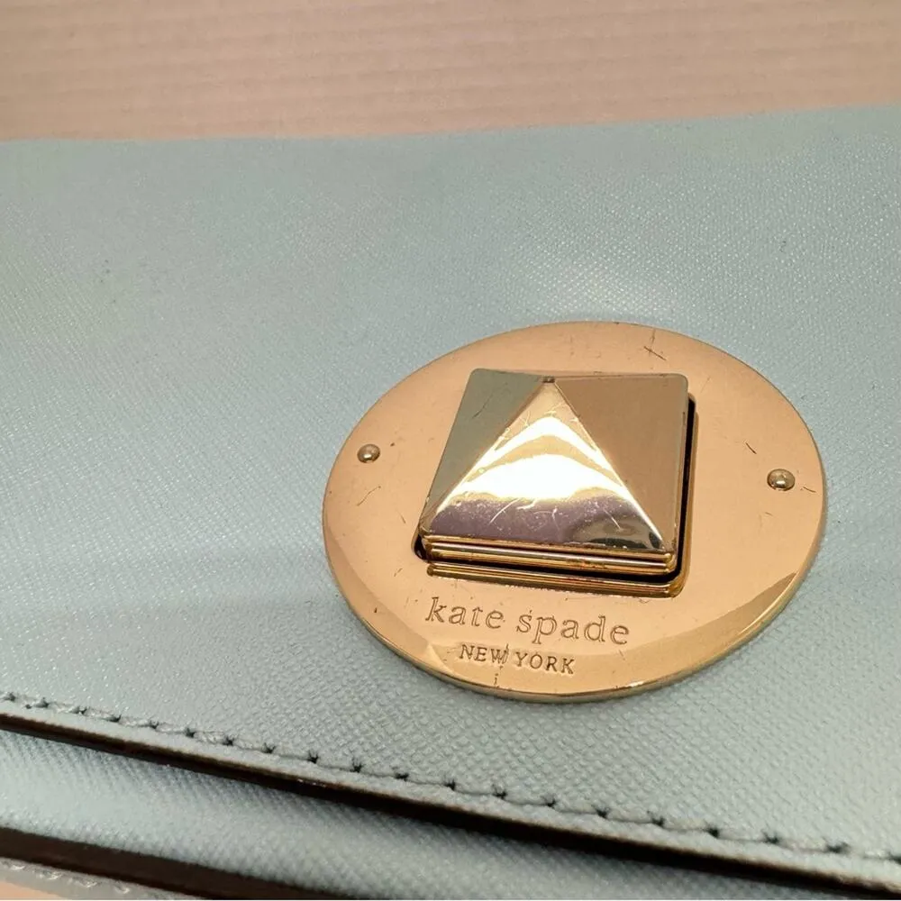 Kate Spade Mint Green Leather Square Clutch Handbag Purse Silver Hardware - Image 5