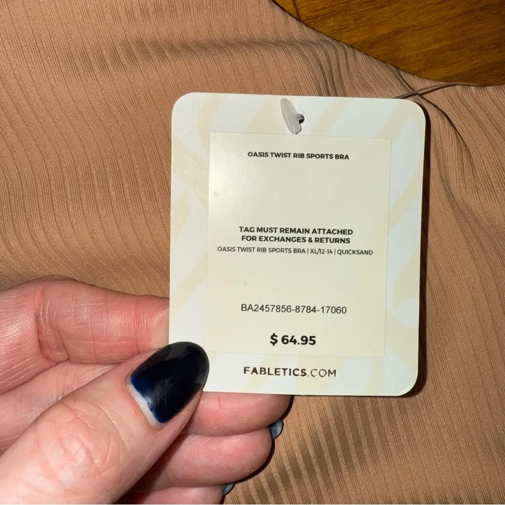 NWT Fabletics Oasis Twist Rib Sports Bra Tan Size XL - Image 3