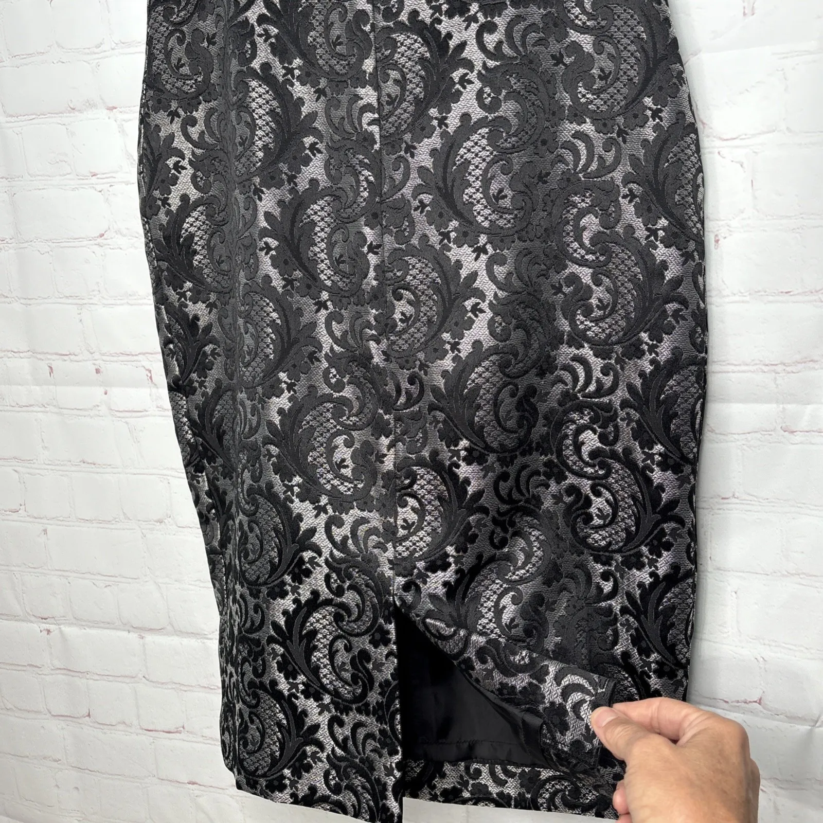Worthington Skirt Size 10 Black Gray Jacquard‎ Pencil Skirt Stretch Waist NWT - Image 6