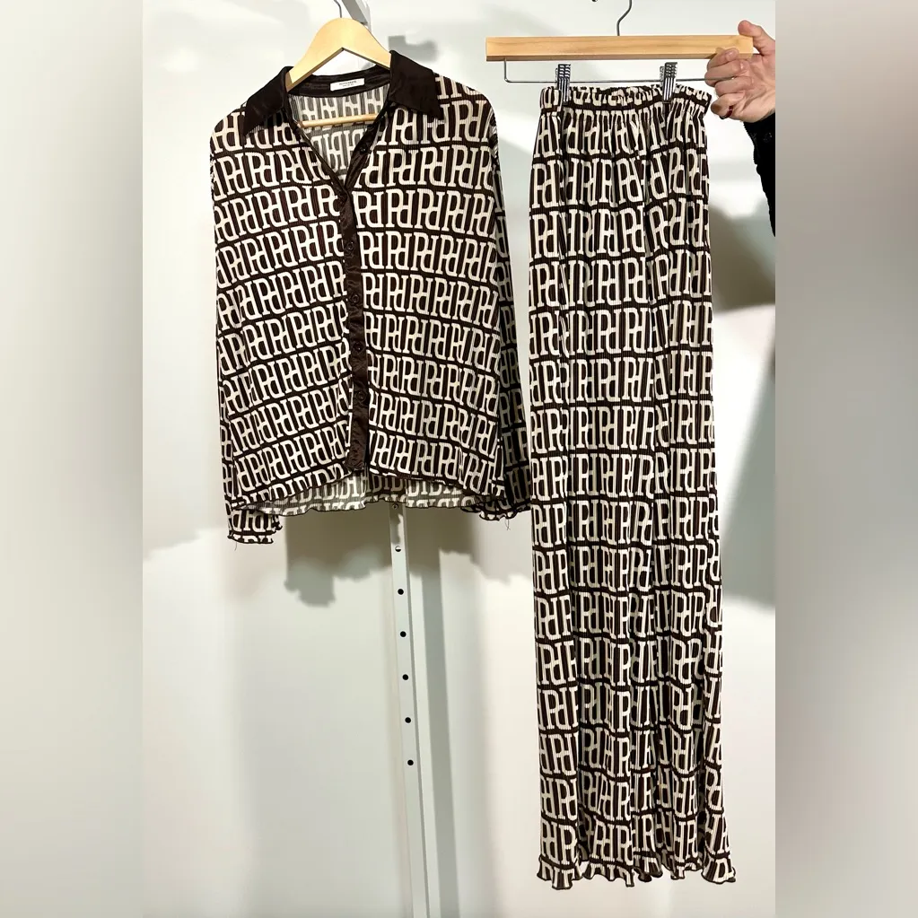 Peppermayo Monogram Logo Set — Brown & Cream Top + Pants (Size 2) - Image 2
