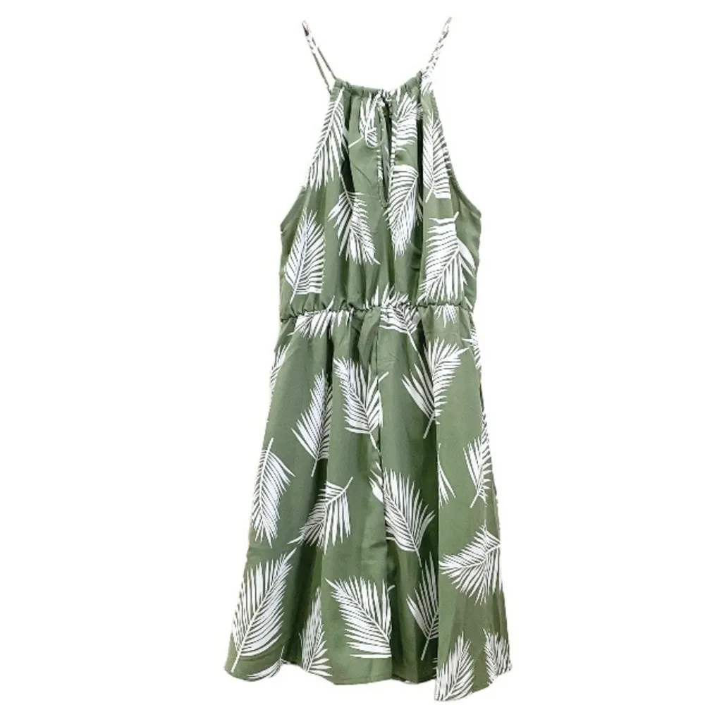 CAMELLIA Olive Green Leaf Print Mini Dress Size M Size M - Image 7