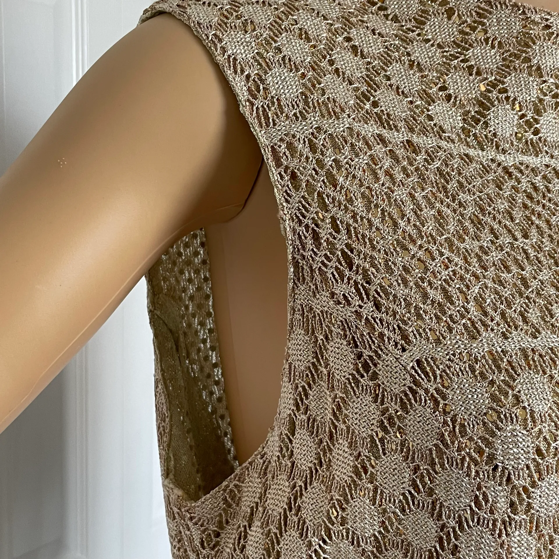 by Wendye Chaitin Metallic Lace Sleeveless Cocktail Mini Dress Gold 16 - Image 5