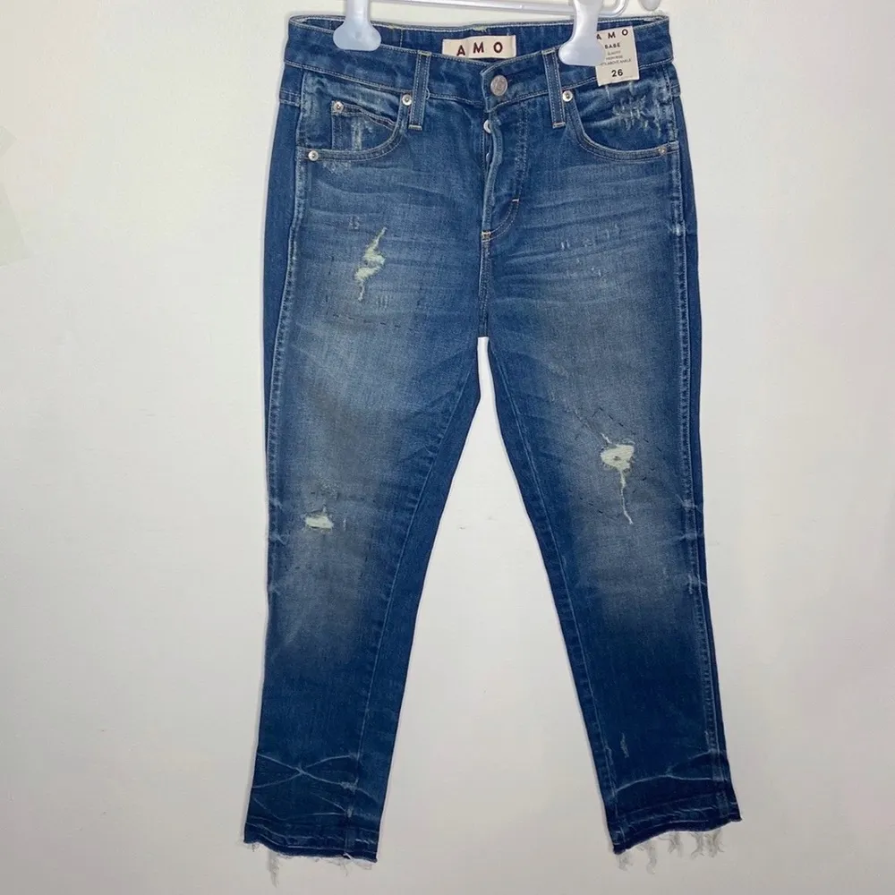 Amo cropped slim fit high rise distressed jeans with stitch detail size 26 - Image 22