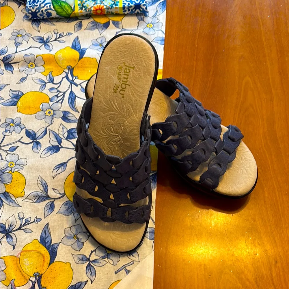 Jambu memory foam leather romance Navy Woven wedge Sandals - Image 3