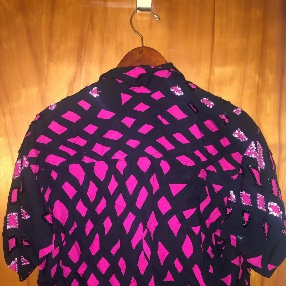 Vintage 80s 90s black pink sequin button up crop top Festive Glam Holiday Vibes Size M - Image 5