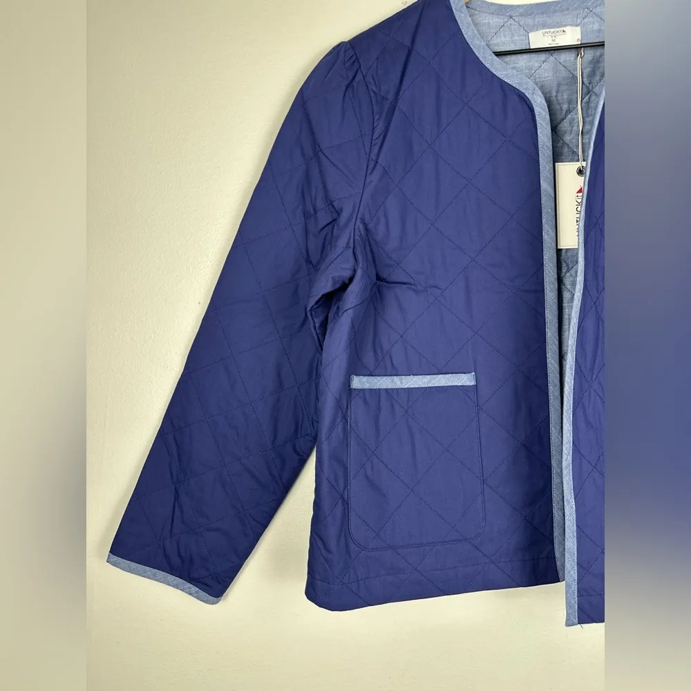 Untuckit for Her Leslie Quilted 100% Cotton Jacket Navy Blue Blazer Sz M NWT Size M - Image 4