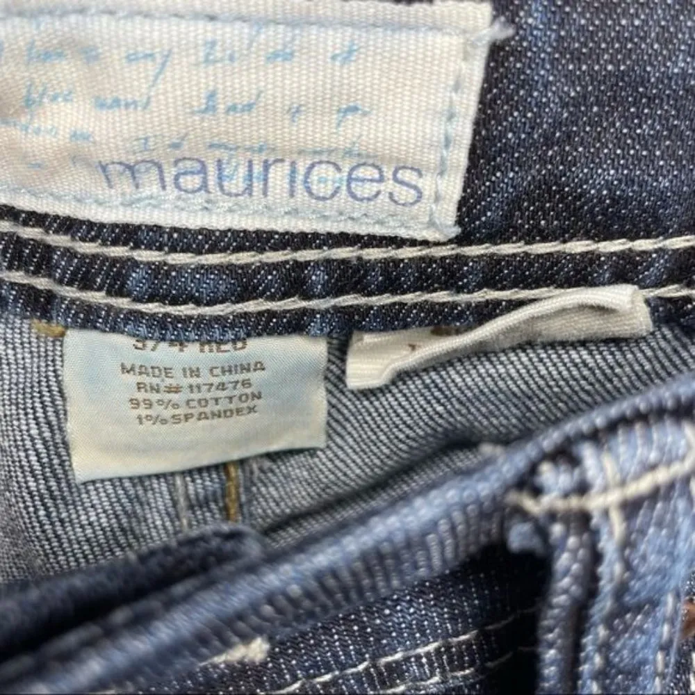 Maurices blue denim jeans dark wash fade design size 3/4 Morgan new boot - Image 2