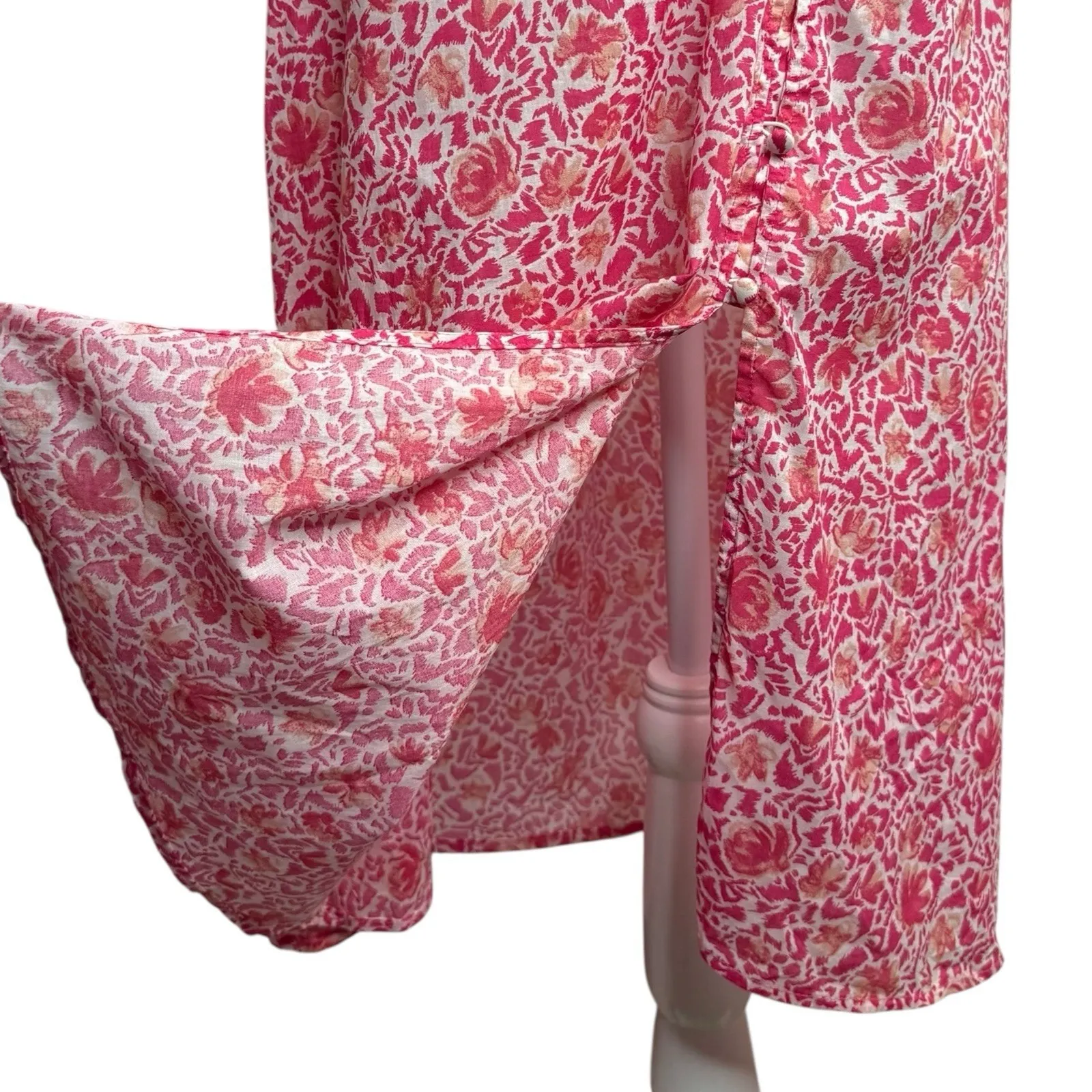 MISA Los Angeles Pink Floral Button Front Midi Dress Puff Sleeve L Made In USA‎ - Image 7