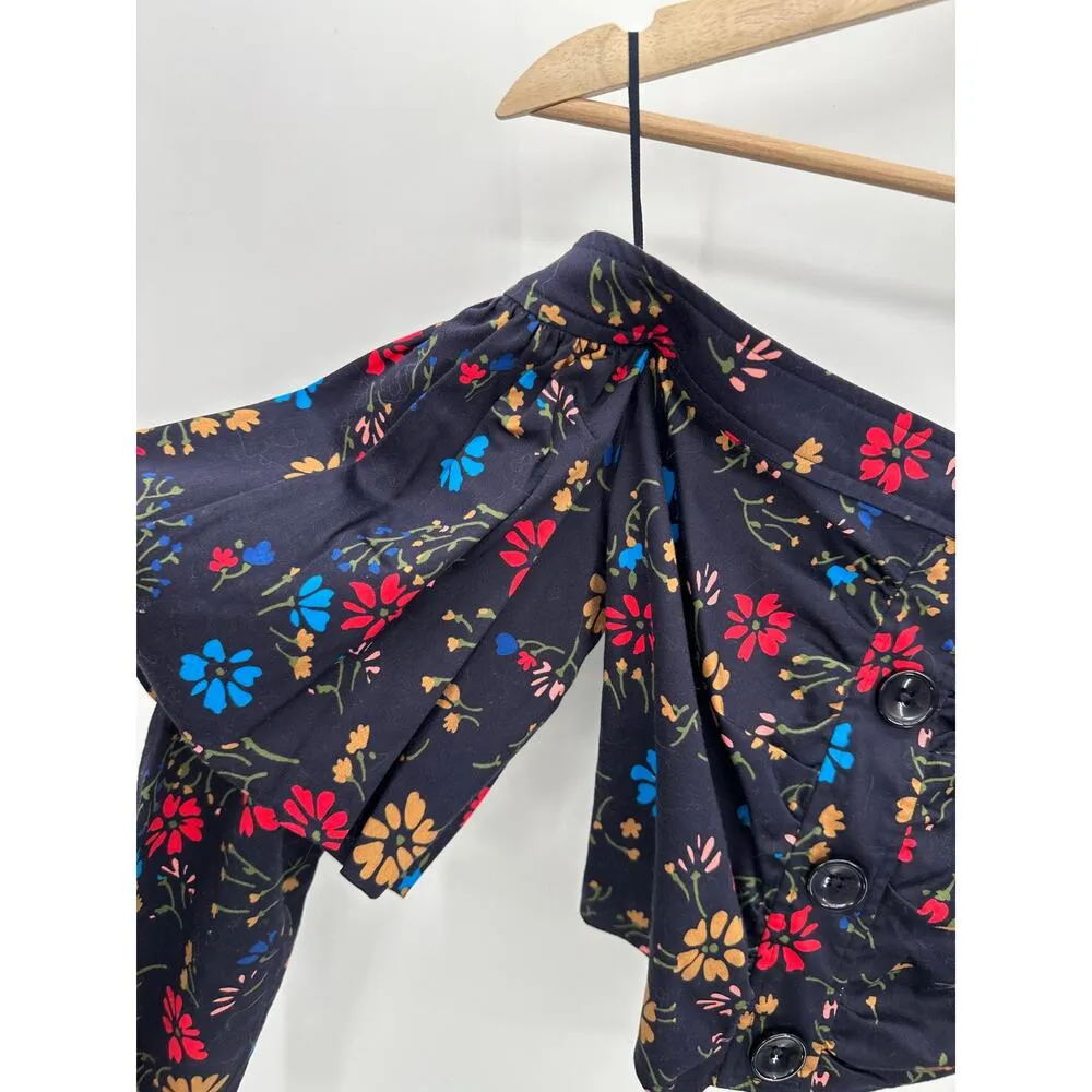 C/MEO Collective Womens Black Floral Print Off Shoulder Bell Sleeve Crop Top M - Image 5