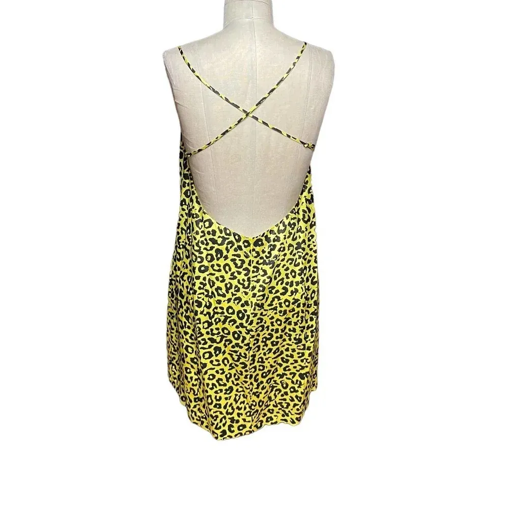 Michelle Mason  Strappy Mini‎ Dress Neon Yellow Leopard Print Size 10 - Image 7