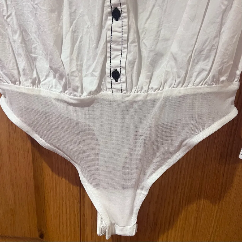 Free People Power Move‎ Bodysuit Top White with Black Contrast Stitching Size XS - Image 13