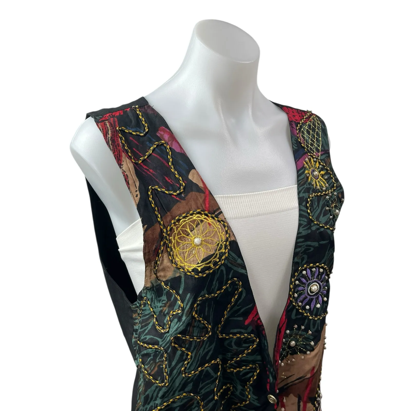 Jane Ashley Women's Multicolor Beaded Embroidered Button Up Vest Jacket Sie M - Image 5