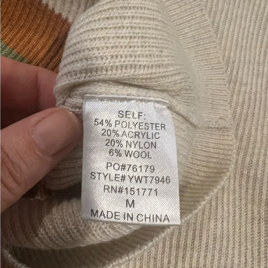 Gilli Beige Colorful Striped Crewneck Sweater size Medium Tan - Image 10