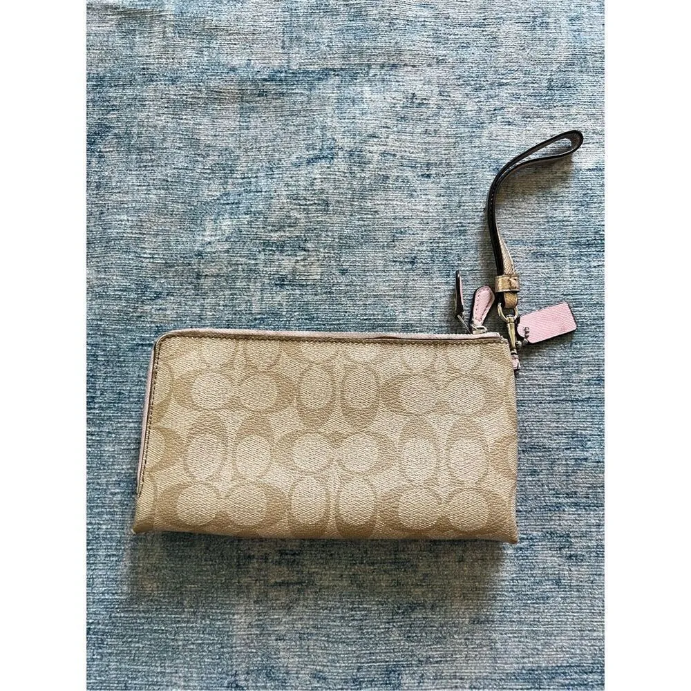 Coach Khaki / Saddle F53563 Signature Double Zip Wristlet - Image 2