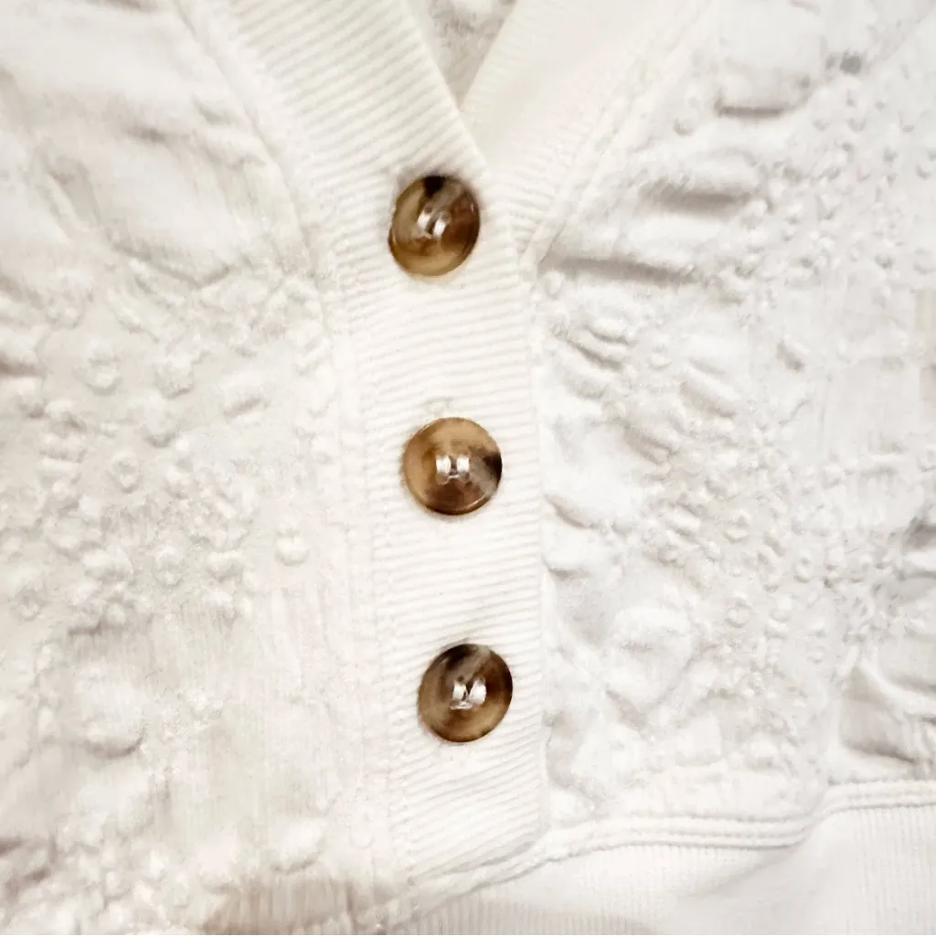 Free People Gemma Puffed Sleeve‎ Cropped Henley Blouse Women's Small Ivory Boho - Image 5