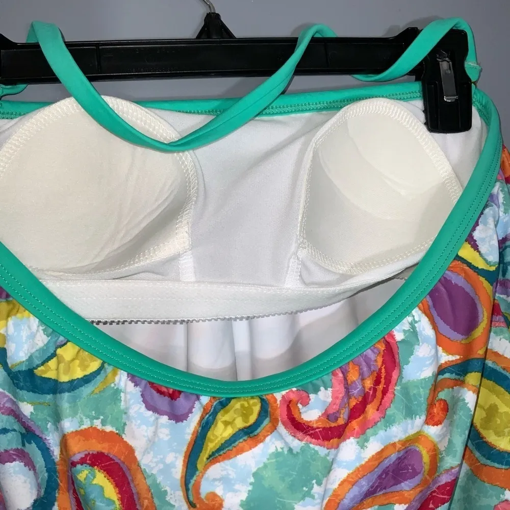 Dippin Daisy Teal Multicolor Paisley Tankini Bandeau & High Waist Bottoms Size 8 - Image 7
