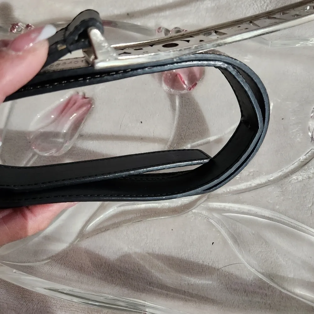 MICHAEL KORS Women's Belt Black Vegan Leather Silver Tone Buckle 40" - Image 10