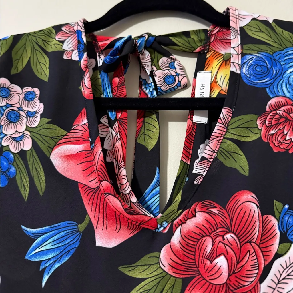 Cherish womens large floral long sleeve babydoll blouse tunic v neck & back ties - Image 3