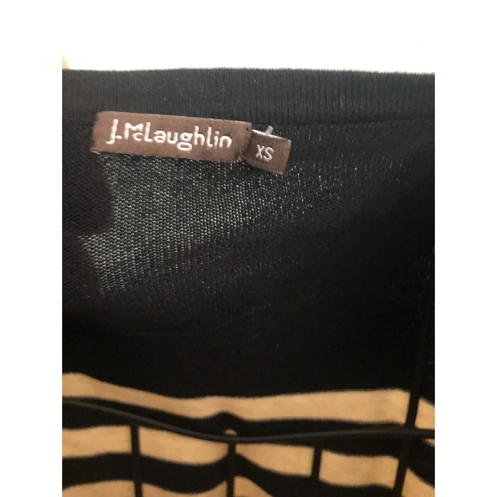 J. Mclaughlin XS Black Tan Striped Boat Neck Button Sleeve Sweater Top - Image 3