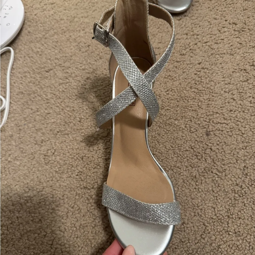 Silver Strappy Block Heels Size 8 - Image 2