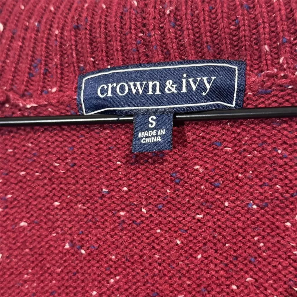 Crown & Ivy Red Speckled Knit Shawl Collar Cardigan Sweater Women’s S Pockets - Image 7
