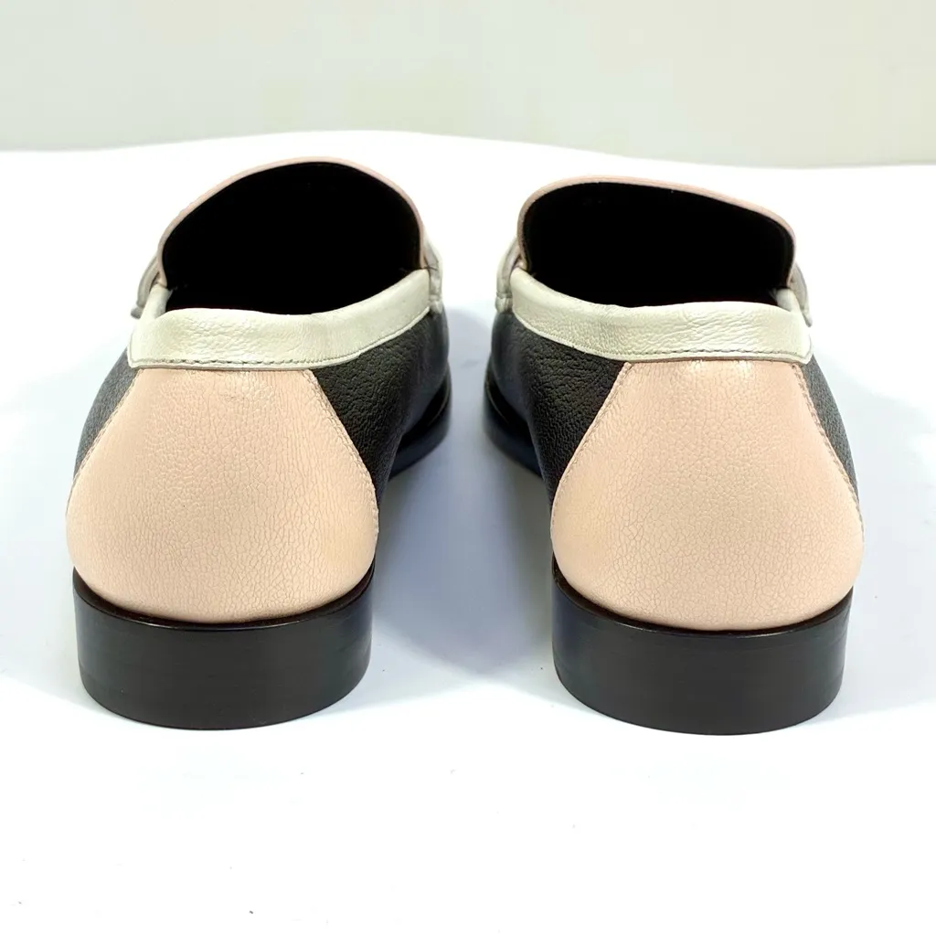 Salvatore Ferragamo Gancini Leather Colorblock Loafers 8.5 Black Pink Ivory NEW - Image 9