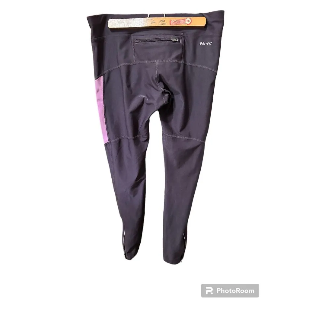 Nike Running Dri-Fit Purple Gray Pink Leggings Size Medium Zipper Pocket - Image 2