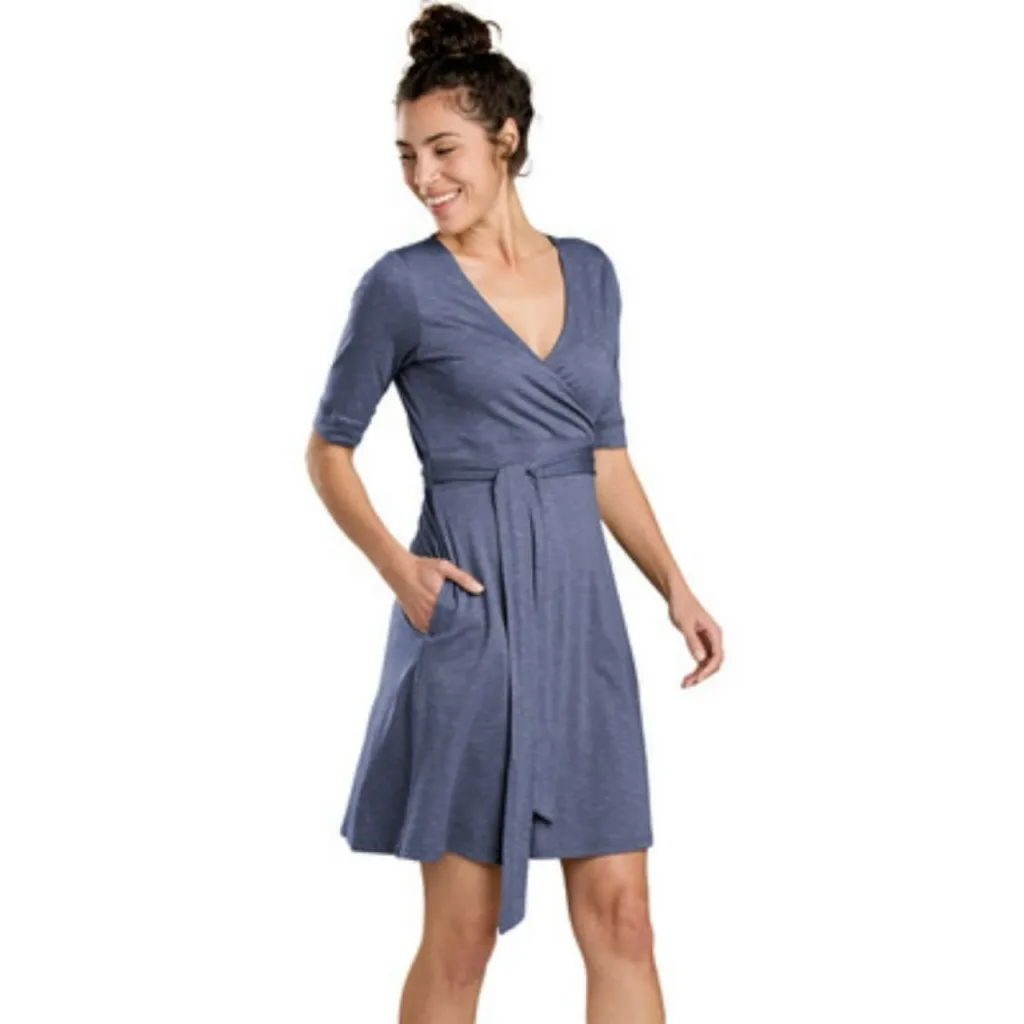 Toad & Co Dress Cue Wrap Style‎ Organic Cotton Tencel Spandex Medium Tie Waist Purple - Image 3