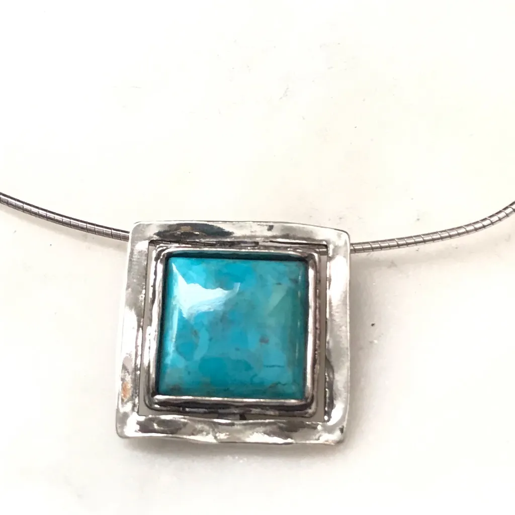Silpada Sterling Silver Necklace Turquoise Square Pendant Slider - Image 4