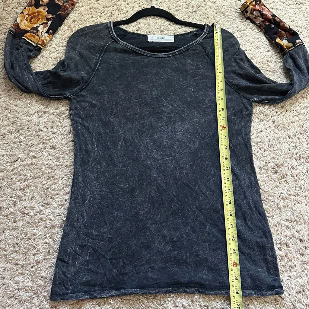 Able Mineral Wash Black Long Sleeve Top Floral Sleeve Details Med Lightweight - Image 6