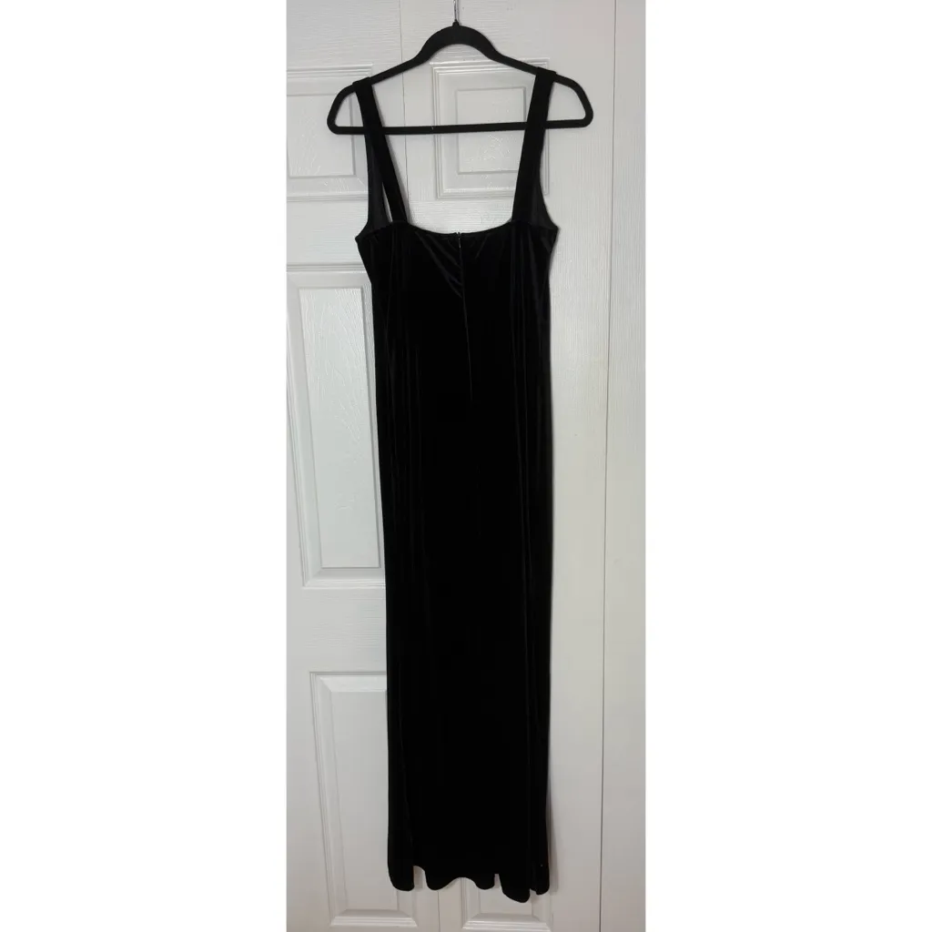 PrettyLittleThing Black Velvet Diamante Trim Maxi Evening Gown Dress Size 12 - Image 6