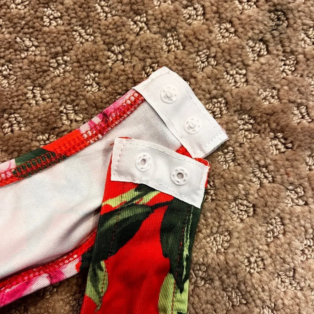 Zara Orange Draped Floral Bodysuit Deep V  SZ M Vacation Beach Hawaii GNO Sexy - Image 10