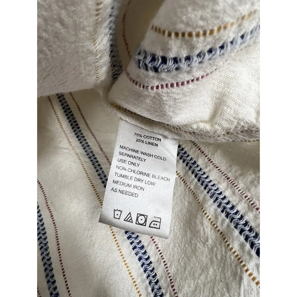 Trovata Birds Of Paradis Large L Textured Stripe Popover Top Cotton Linen - Image 4