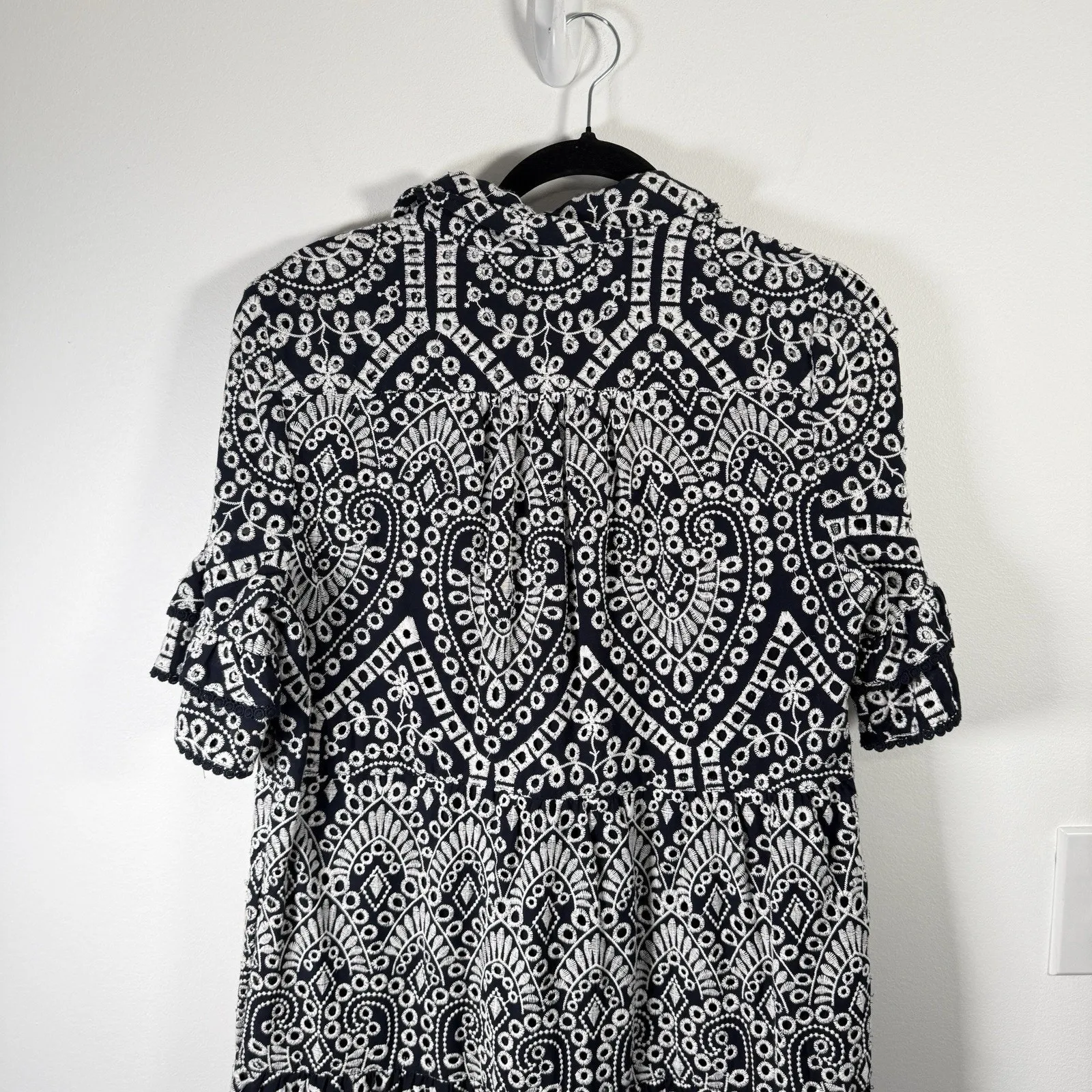 Chicos Eyelet Tiered Maxi Dress Navy Blue Embroidered Paisley Women 1 US 8 Med - Image 9