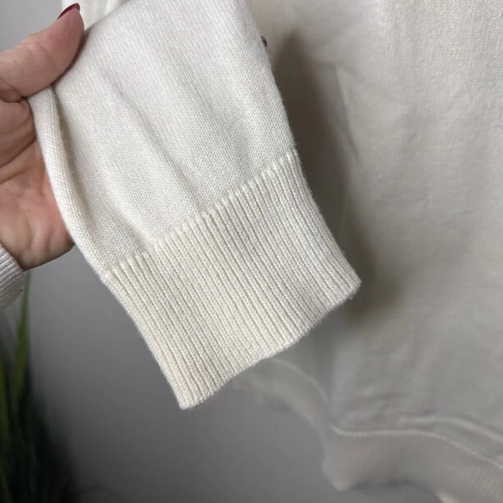 Talbots Nordic Fair Isle Cream Crewneck Lambswool Blend Sweater Large Fringe Ski - Image 4