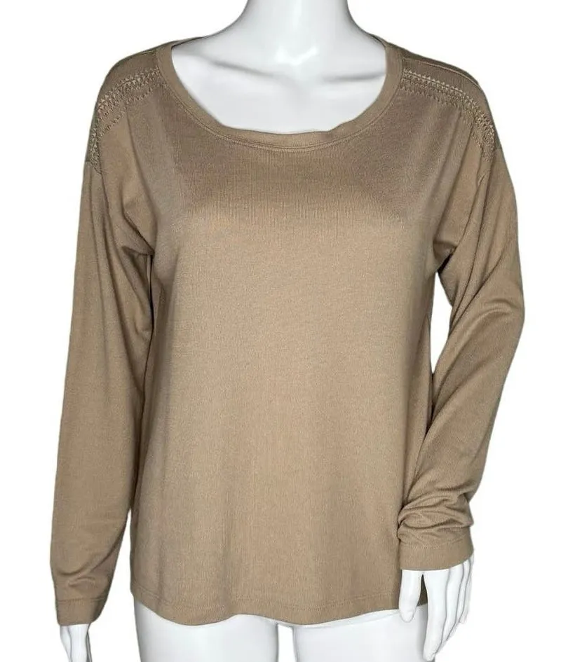 Hatley Sweater Womens Medium Beige Everyday Preppy Earthy Neutral Minimalist Tan - Image 1