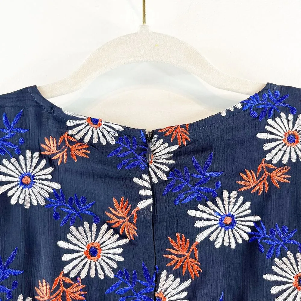 Ella Moss Every Embroidered Zoelie V Neck Chiffon Floral Mini Dress Blue XS - Image 16