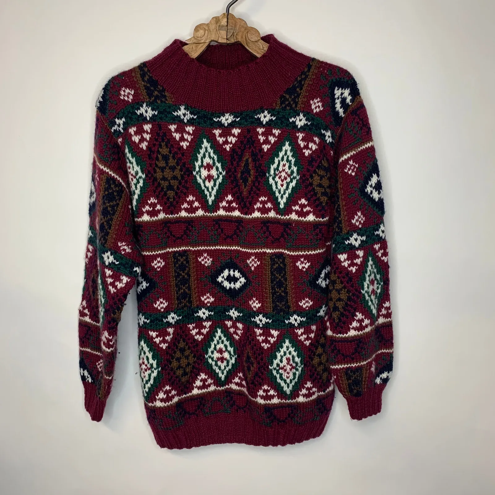 Vintage Mock Neck Southwest Pattern Sweater Sz Medium Red - Image 5