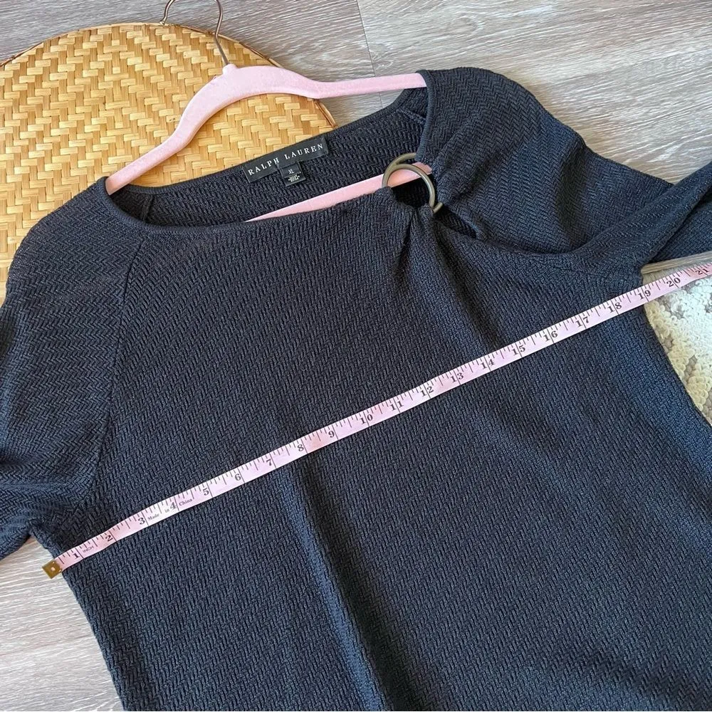 Ralph Lauren black label 100% linen black blouse w/ metal ring cut‎ out size XL - Image 5