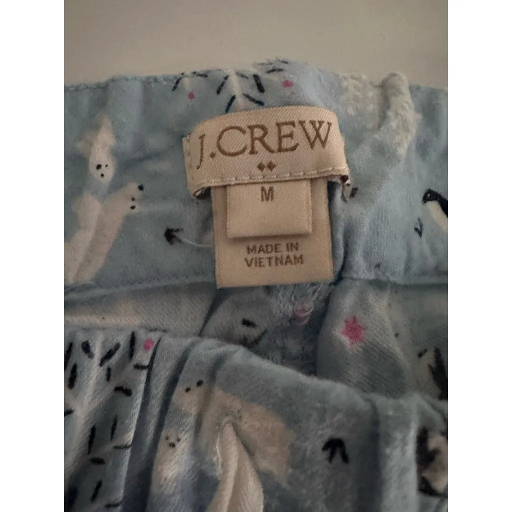 Women J. Crew light blue penguin print flannel pajama pants size M christmas - Image 4