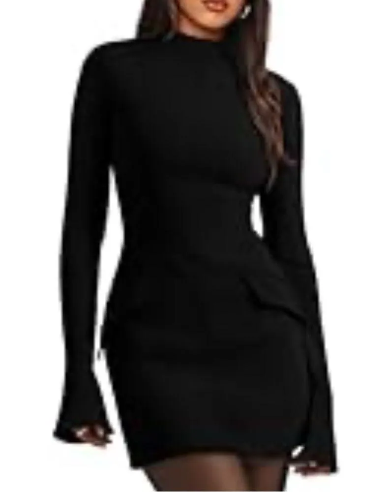 OFEEFAN Womens Fall Long Sleeve Mock Neck Dress Women’s L NWT Black Size L - Image 15